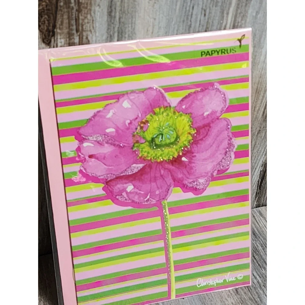 Papyrus Christopher Vine‎ Embossed Glittery Flower Stripes Birthday Card
